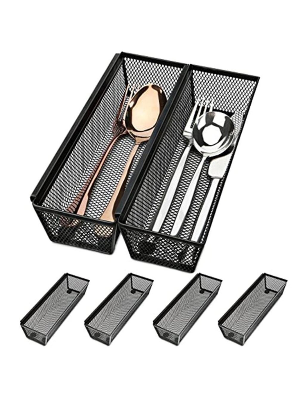 Silverware Drawer Organizer 6 Piece Steel Mesh Utensil Tray Cutlery Storage Set